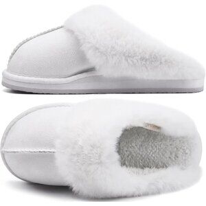 Women's Snow White Fluff Memory Cozy Winter Warm Scuff Slip On Slippers Shoes